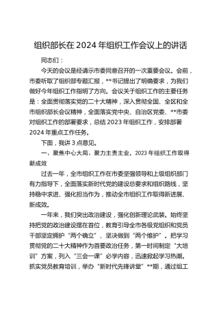 组织部长在2024年组织工作会议上的讲话11000字