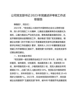 公司党支部书记2023年党建述评考核工作述职报告2300字