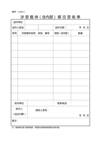 A0606-19涉密载体移交签收单