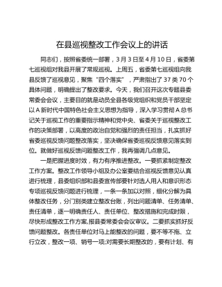 在县巡视（巡察）整改工作会议上的讲话