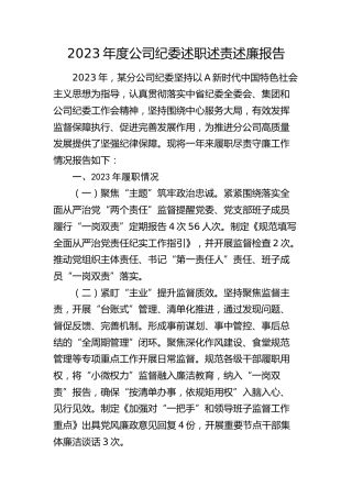 2023年度公司纪委述职述责述廉报告1700字