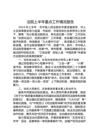 法院上半年重点工作情况总结报告3900字