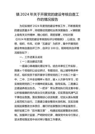 乡镇2024年关于开展党的建设考核自查工作的情况报告