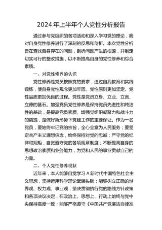 2024年上半年个人党性分析报告2700字
