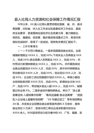 县人社局人力资源和社会保障工作情况汇报