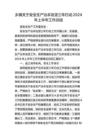 乡镇安全生产治本攻坚三年行动2024年上半年工作总结