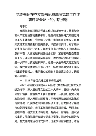 在党支部书记抓基层党建工作述职评议会议上的讲话