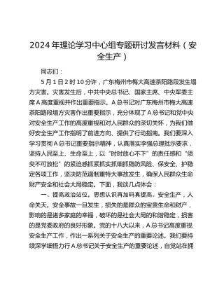2024年中心组安全生产专题研讨发言