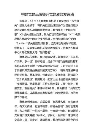 构建党建品牌提升党建质效发言（党建经验）