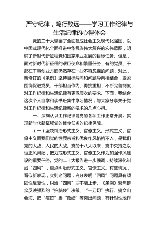 党纪学习教育关于学习工作纪律与生活纪律的心得体会发言
