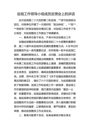 巡视（巡察）工作领导小组成员反馈会上的讲话