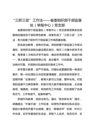 “三抓三促”工作法——省委组织部干部监督处（举报中心）党支部