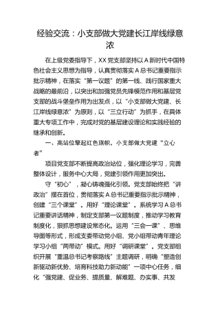 经验交流：小支部做大党建 长江岸线绿意浓（发言）