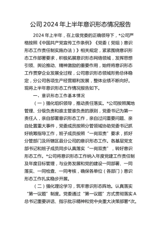 公司2024年上半年意识形态总结报告3600字