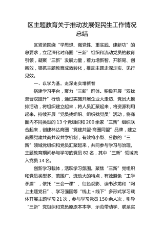 区主题教育推动发展促民生工作情况总结