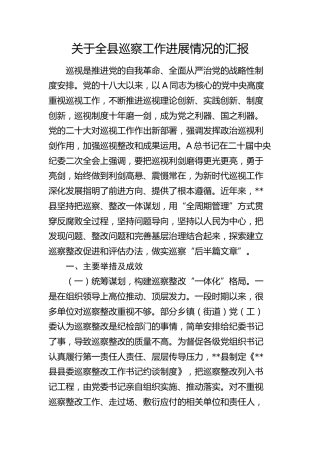 全县巡察工作进展情况的总结汇报5500字