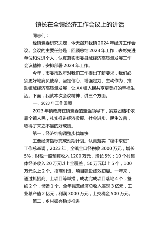 镇长在乡镇经济工作会议上的讲话