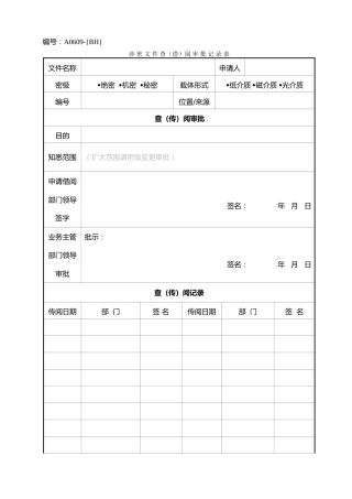 A0609涉密文件查（借）阅审批记录表