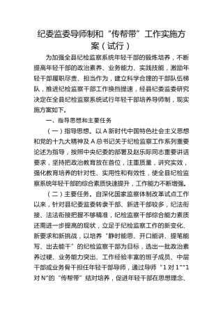 纪委监委导师制和“传帮带” 工作实施方案 
