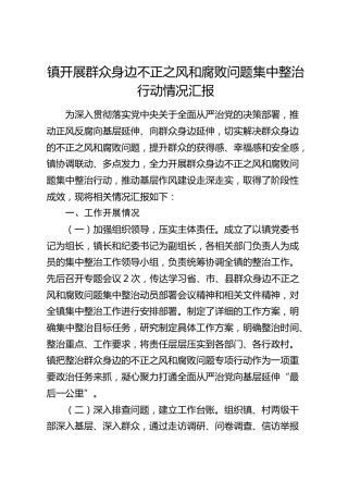 乡镇开展群众身边不正之风和腐败问题集中整治行动情况总结汇报