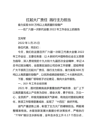 在厂六届一次职代会暨2022年工作会议上的报告