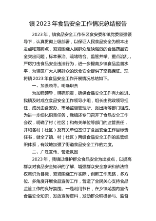 乡镇2023年食品安全工作情况总结报告