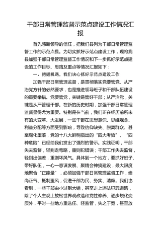 干部日常管理监督示范点建设工作情况总结汇报