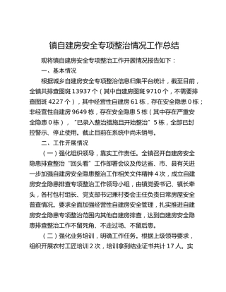 乡镇自建房安全专项整治情况工作总结