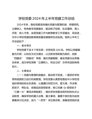 学校2024年上半年党建工作总结2300字