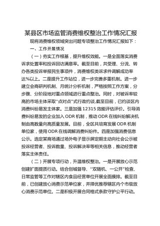 某县区市场监管消费维权整治工作情况汇报