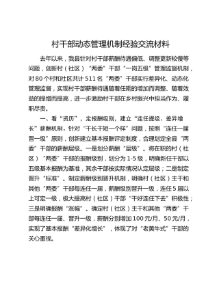 村干部动态管理机制经验交流材料