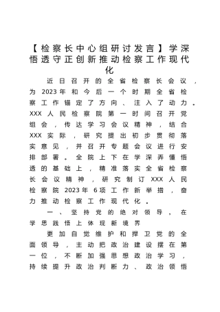 【检察长研讨发言】学深悟透守正创新 推动检察工作现代化