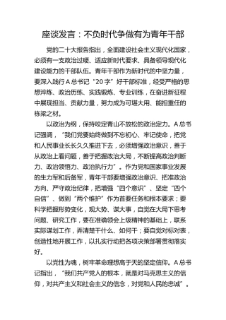 座谈发言：不负时代 争做有为青年干部