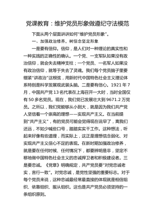 党课：维护党员形象 做遵纪守法模范