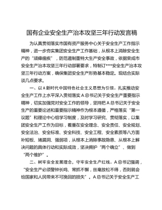 国企公司安全生产治本攻坚三年行动发言（谈要求）