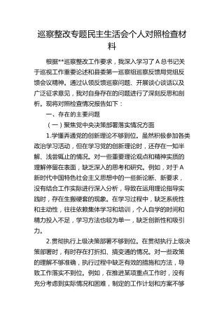 巡察整改专题民主生活会个人对照检查4100字