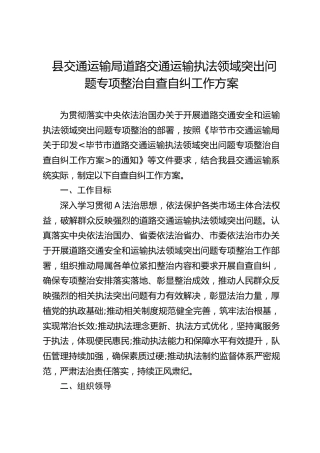 县交通运输局道路交通运输执法领域突出问题专项整治自查自纠工作方案