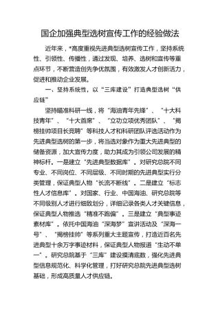 国企公司加强典型选树宣传工作经验做法总结