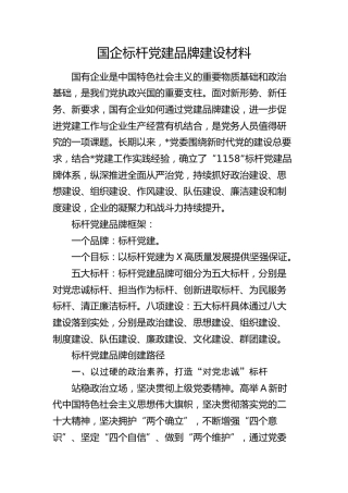 国企公司标杆党建品牌建设材料