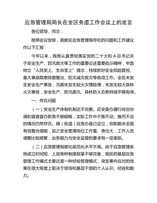 应急管理系统在全区务虚工作会议上的发言