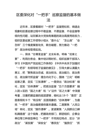 区委深化对“一把手”巡察监督的基本做法经验总结