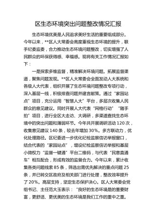 县区生态环境突出问题整改情况汇报
