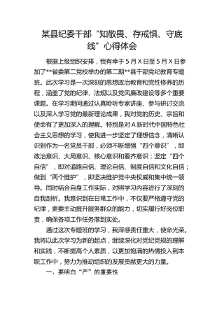 纪委干部“知敬畏、存戒惧、守底线”心得体会（发言）