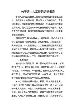 乡镇人大工作的调研报告
