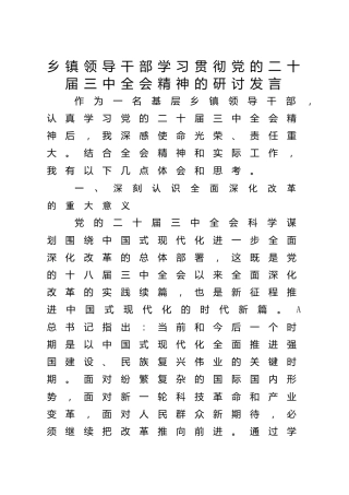 乡镇学习三中全会精神研讨发言 (2)