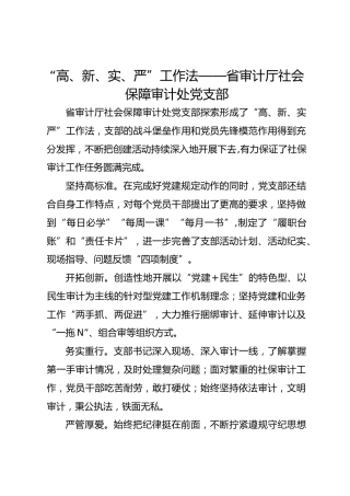 “高、新、实、严”工作法——省审计厅社会保障审计处党支部