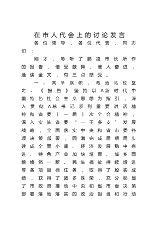 关于市政府工作报告的讨论发言
