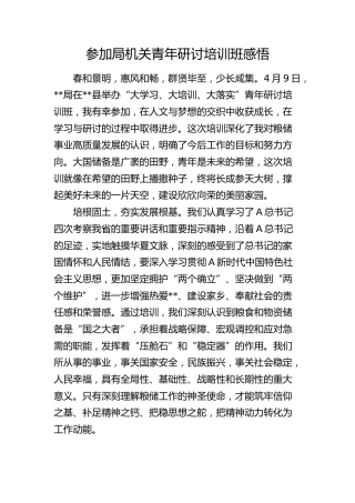 参加局机关青年研讨培训班心得体会