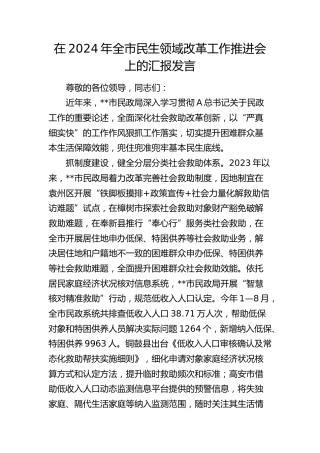 在全市民生领域改革工作推进会上的汇报发言（民政）