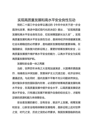实现高质量发展和高水平安全良性互动